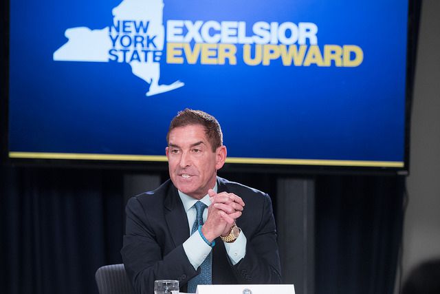 Former IDC leader and Bronx State Senator Jeff Klein at the April announcement of the dissolution of the IDC